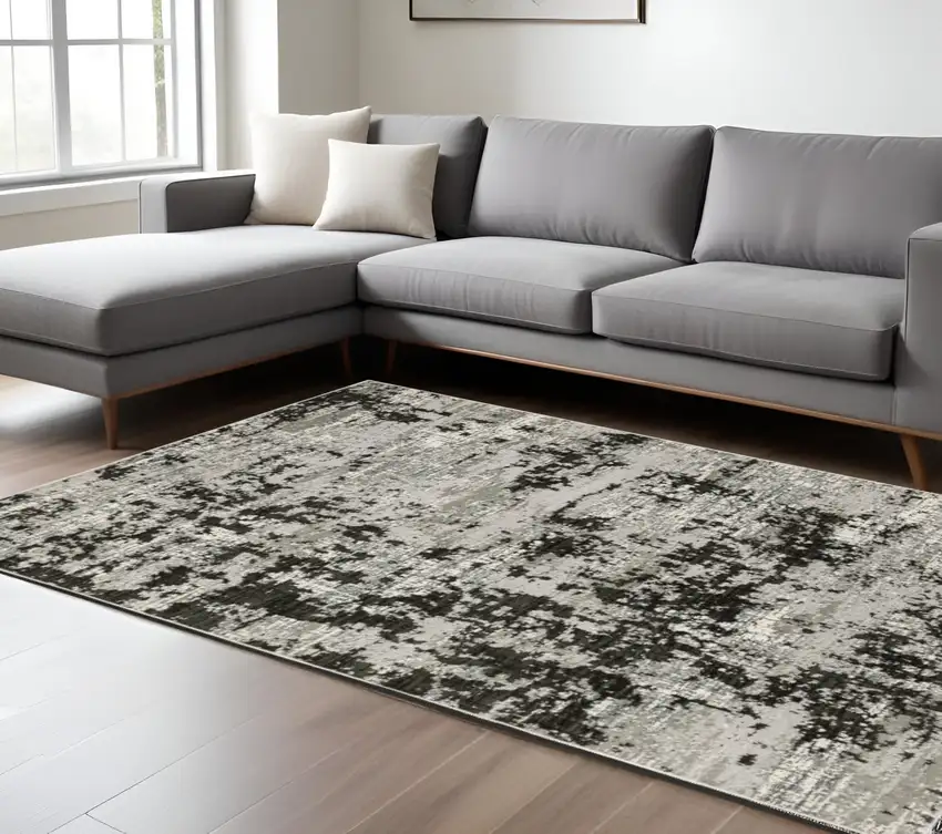 Gray And Black Abstract Distressed Area Rug Photo 1