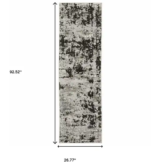 2' X 8' Grey Charcoal Black And Ivory Abstract Power Loom Stain Resistant Runner Rug Photo 3