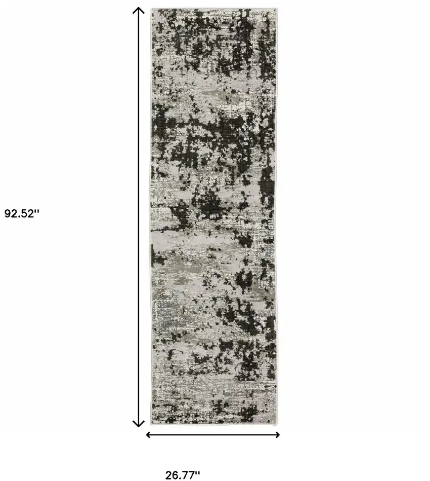 2' X 8' Grey Charcoal Black And Ivory Abstract Power Loom Stain Resistant Runner Rug Photo 3