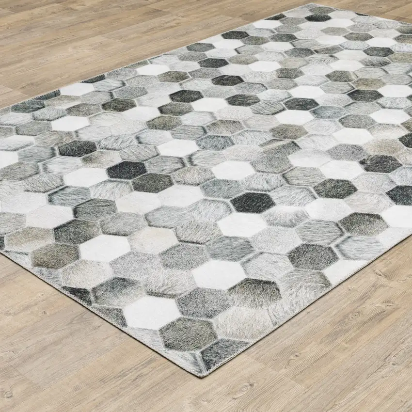 Grey Charcoal Brown Tan And Ivory Geometric Power Loom Stain Resistant Area Rug Photo 7