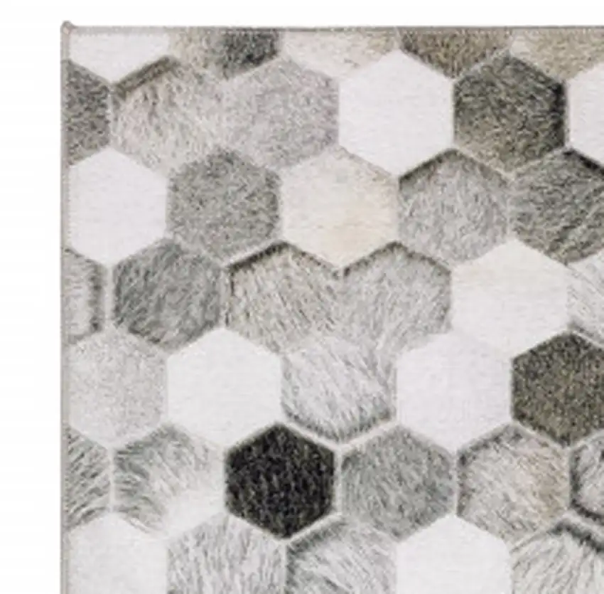 8' Gray and Ivory Geometric Power Loom Runner Rug Photo 6