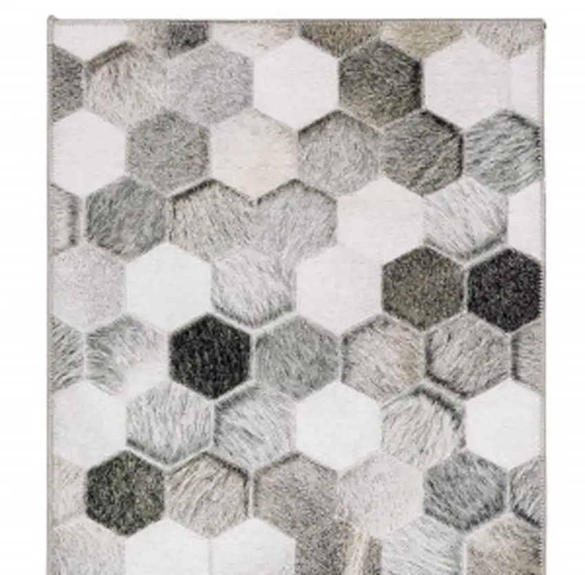 8' Gray and Ivory Geometric Power Loom Runner Rug Photo 7