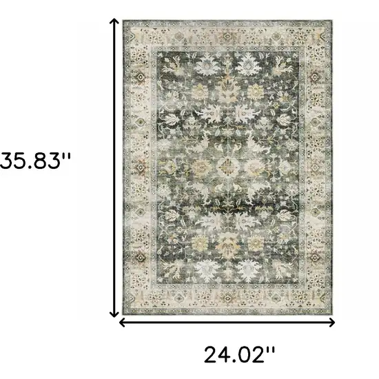Grey Charcoal Gold Brown Ivory Pale Sage And Light Blue Oriental Printed Stain Resistant Non Skid Area Rug Photo 3
