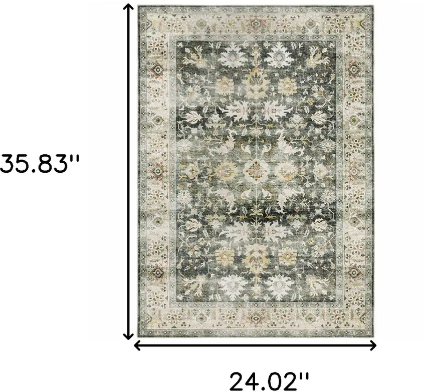 Grey Charcoal Gold Brown Ivory Pale Sage And Light Blue Oriental Printed Stain Resistant Non Skid Area Rug Photo 3