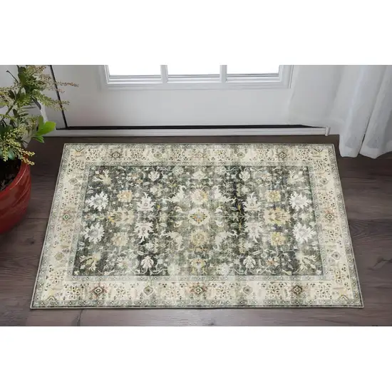 Grey Charcoal Gold Brown Ivory Pale Sage And Light Blue Oriental Printed Stain Resistant Non Skid Area Rug Photo 1