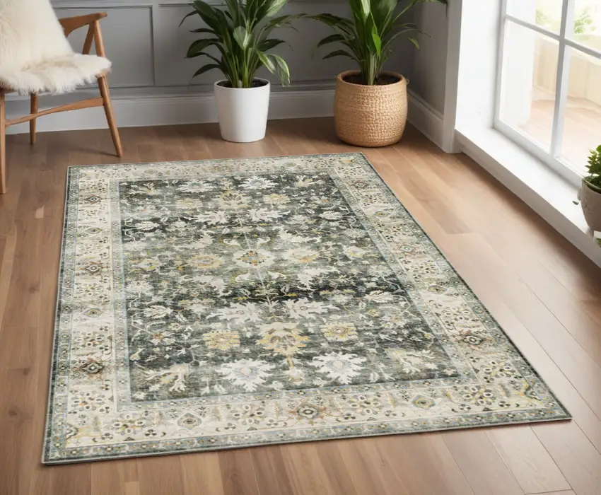 Gray and Ivory Oriental Non Skid Area Rug Photo 1