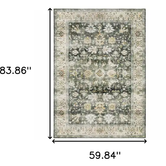 Grey Charcoal Gold Brown Ivory Pale Sage And Light Blue Oriental Printed Stain Resistant Non Skid Area Rug Photo 3