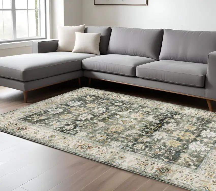 Gray and Ivory Oriental Non Skid Area Rug Photo 1