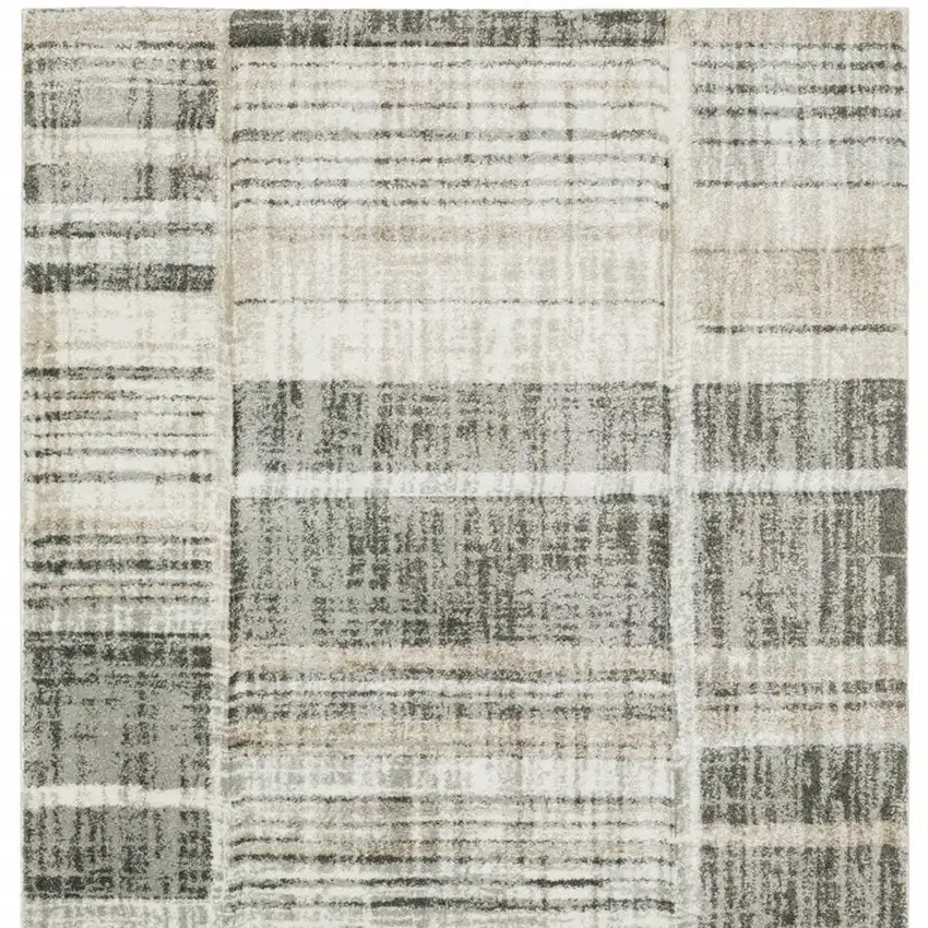 Grey Charcoal Ivory Tan Brown And Beige Geometric Power Loom Stain Resistant Area Rug Photo 6