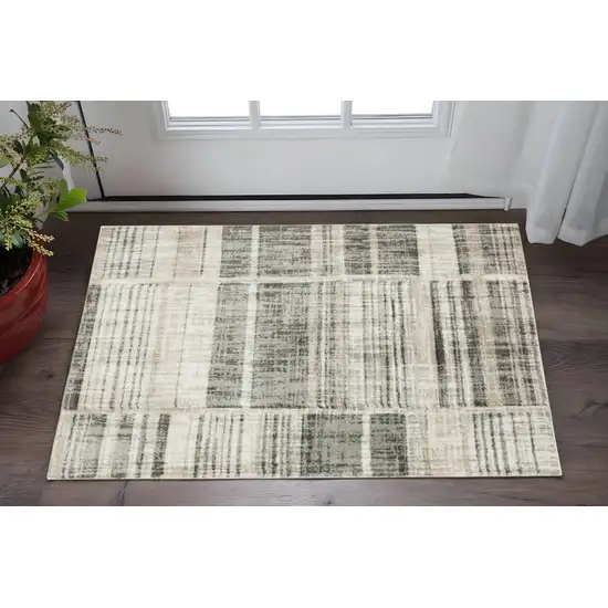 Grey Charcoal Ivory Tan Brown And Beige Geometric Power Loom Stain Resistant Area Rug Photo 1