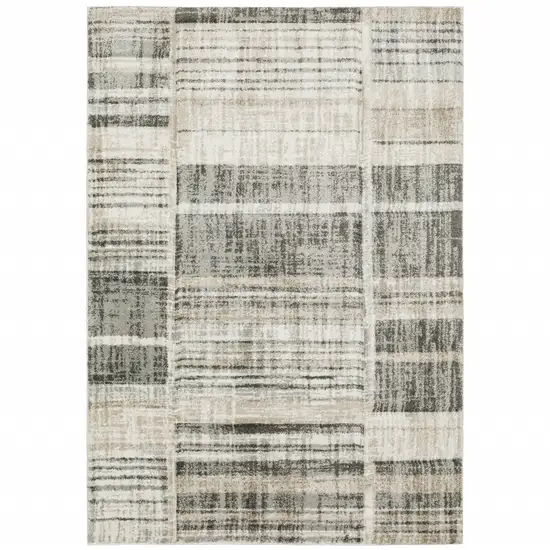 Grey Charcoal Ivory Tan Brown And Beige Geometric Power Loom Stain Resistant Area Rug Photo 1