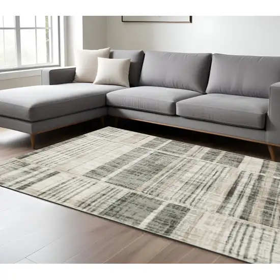 Grey Charcoal Ivory Tan Brown And Beige Geometric Power Loom Stain Resistant Area Rug Photo 2