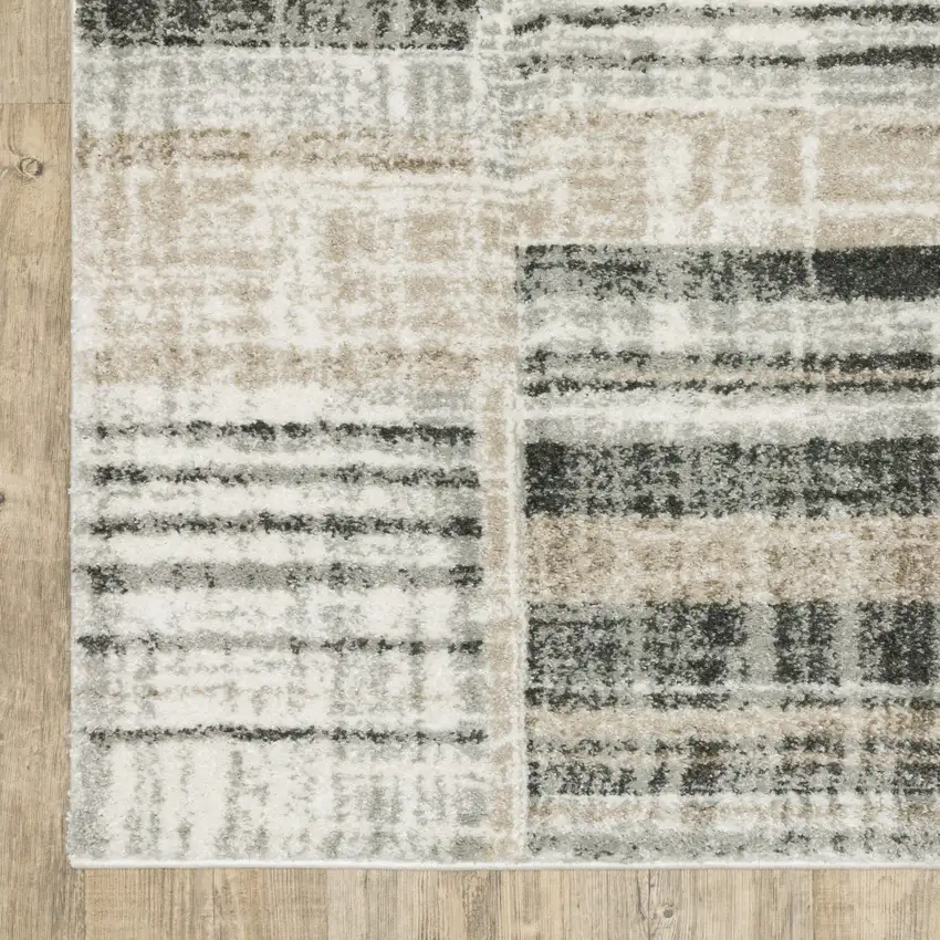 Grey Charcoal Ivory Tan Brown And Beige Geometric Power Loom Stain Resistant Area Rug Photo 9