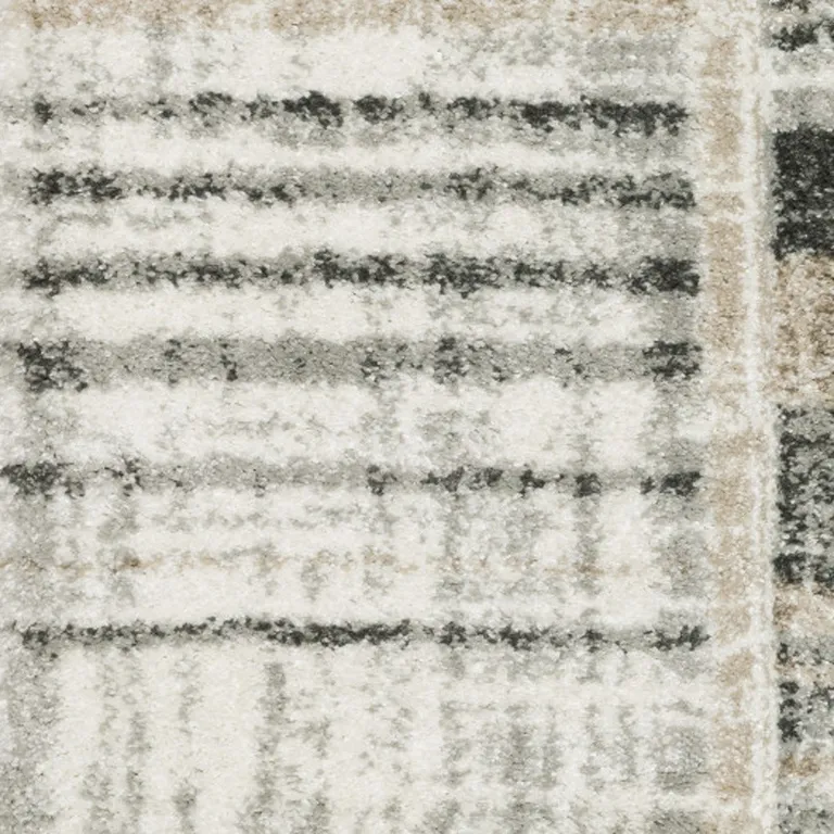 Grey Charcoal Ivory Tan Brown And Beige Geometric Power Loom Stain Resistant Area Rug Photo 3
