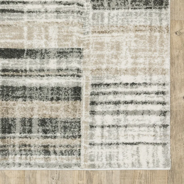 Grey Charcoal Ivory Tan Brown And Beige Geometric Power Loom Stain Resistant Area Rug Photo 4
