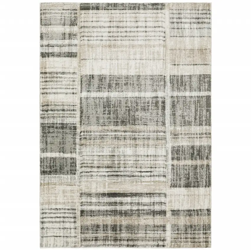 Grey Charcoal Ivory Tan Brown And Beige Geometric Power Loom Stain Resistant Area Rug Photo 1