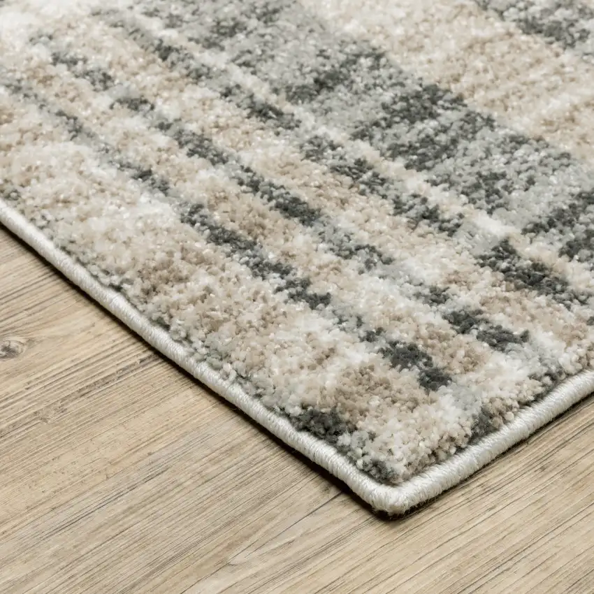 Grey Charcoal Ivory Tan Brown And Beige Geometric Power Loom Stain Resistant Area Rug Photo 5
