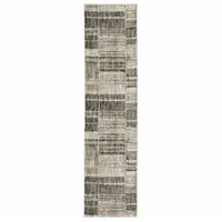 Photo of Grey Charcoal Ivory Tan Brown And Beige Geometric Power Loom Stain Resistant Runner Rug