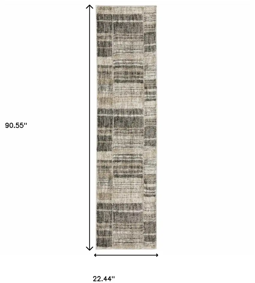 Grey Charcoal Ivory Tan Brown And Beige Geometric Power Loom Stain Resistant Runner Rug Photo 10