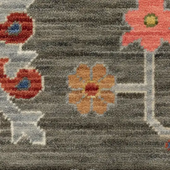 Gray Ivory And Red Oriental Area Rug With Fringe Photo 9