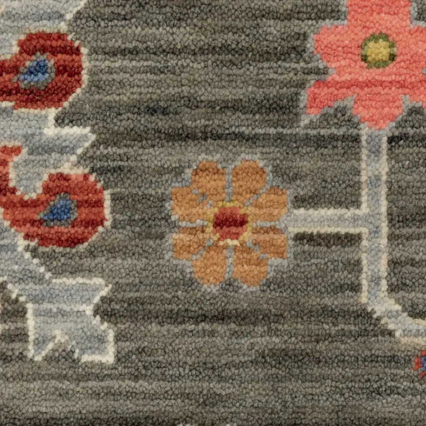 Gray Ivory And Red Oriental Area Rug With Fringe Photo 9