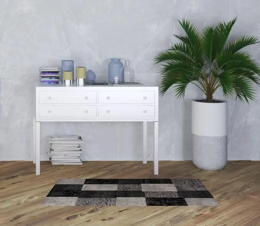 Grey Checkered Area Rug Photo 2