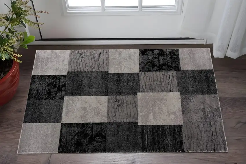 Grey Checkered Area Rug Photo 1
