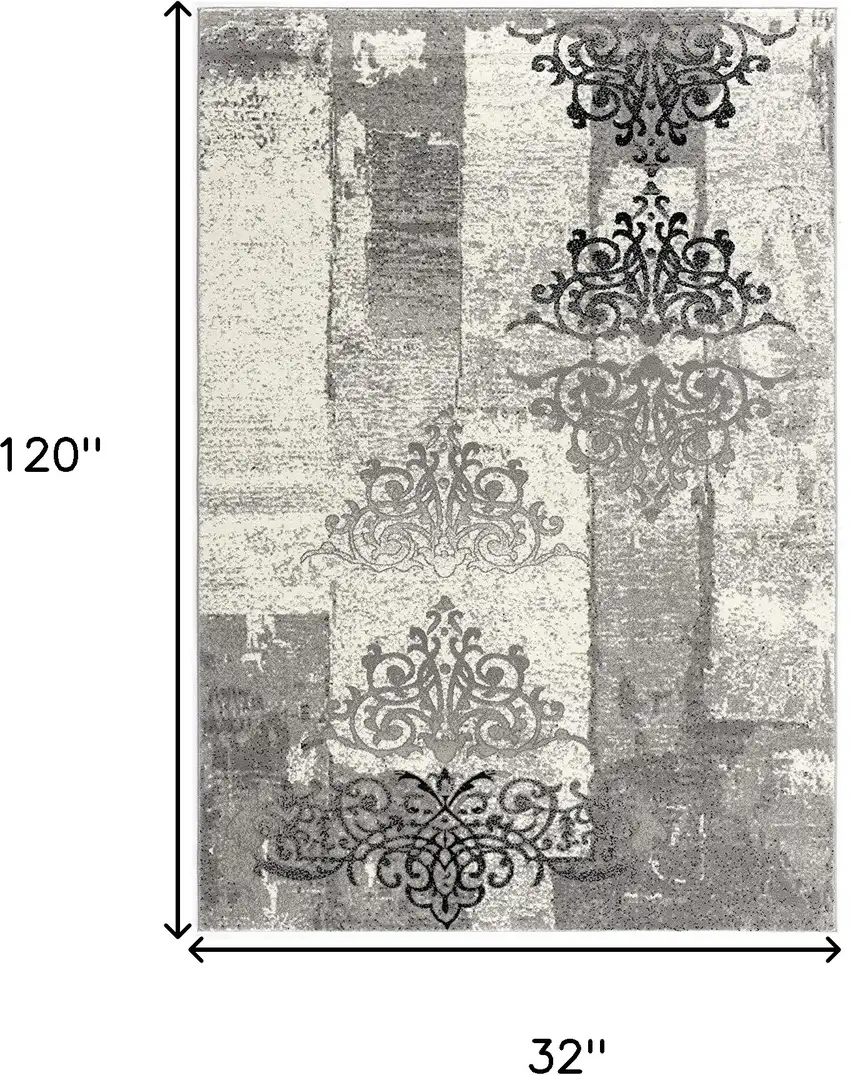 Grey Damask Power Loom Stain Resistant Area Rug Photo 6