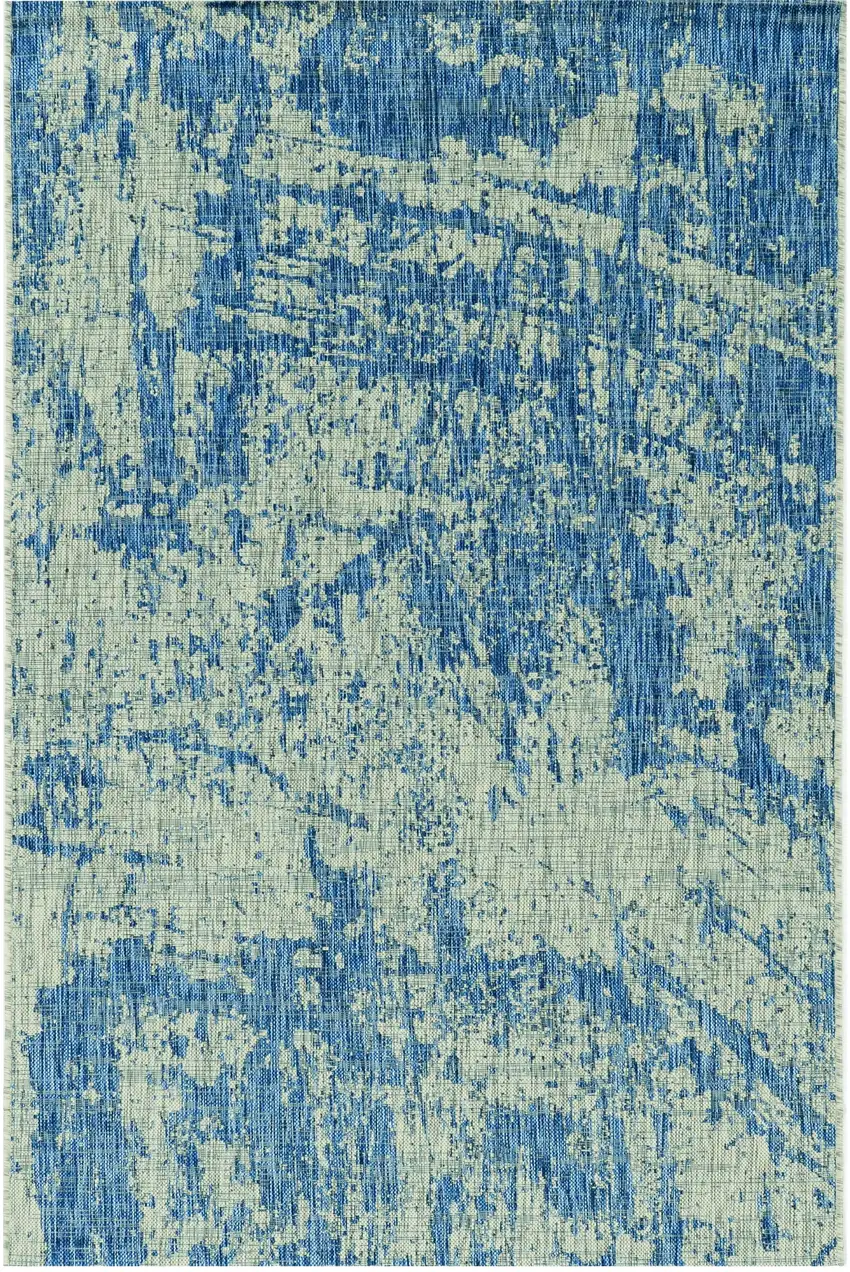 3'X5' Grey Denim Machine Woven Uv Treated Abstract Brushstroke Indoor Outdoor Area Rug Photo 1