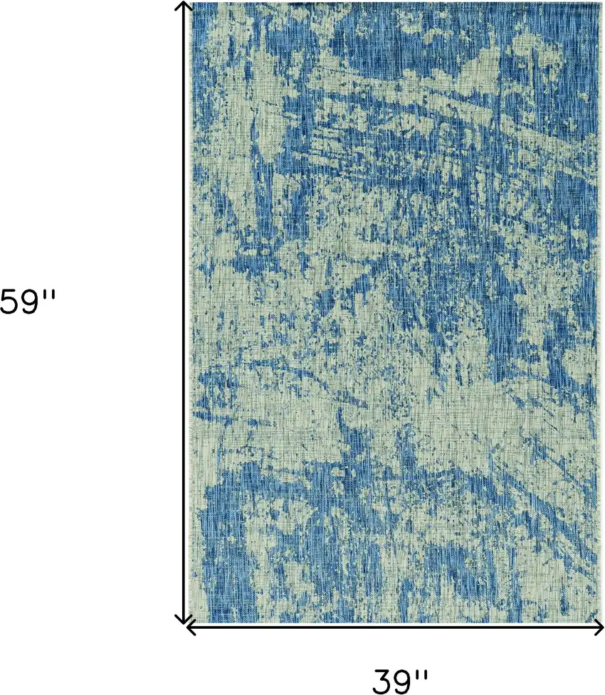 3'X5' Grey Denim Machine Woven Uv Treated Abstract Brushstroke Indoor Outdoor Area Rug Photo 7