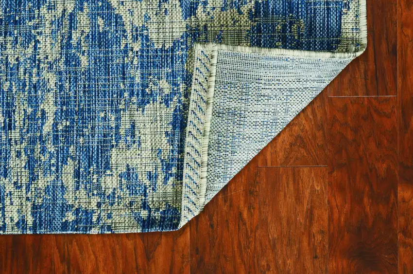 Grey Denim Machine Woven UV Treated Abstract Brushstroke Indoor Outdoor Area Rug Photo 3