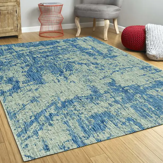 Grey Denim Machine Woven UV Treated Abstract Brushstroke Indoor Outdoor Area Rug Photo 5