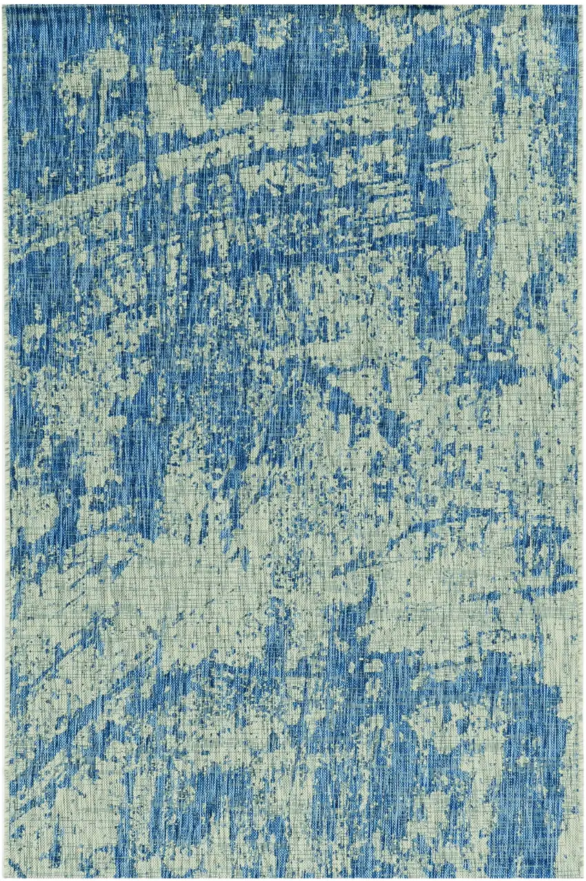 5' X 7' Grey Denim Machine Woven Uv Treated Abstract Brushstroke Indoor Outdoor Area Rug Photo 2