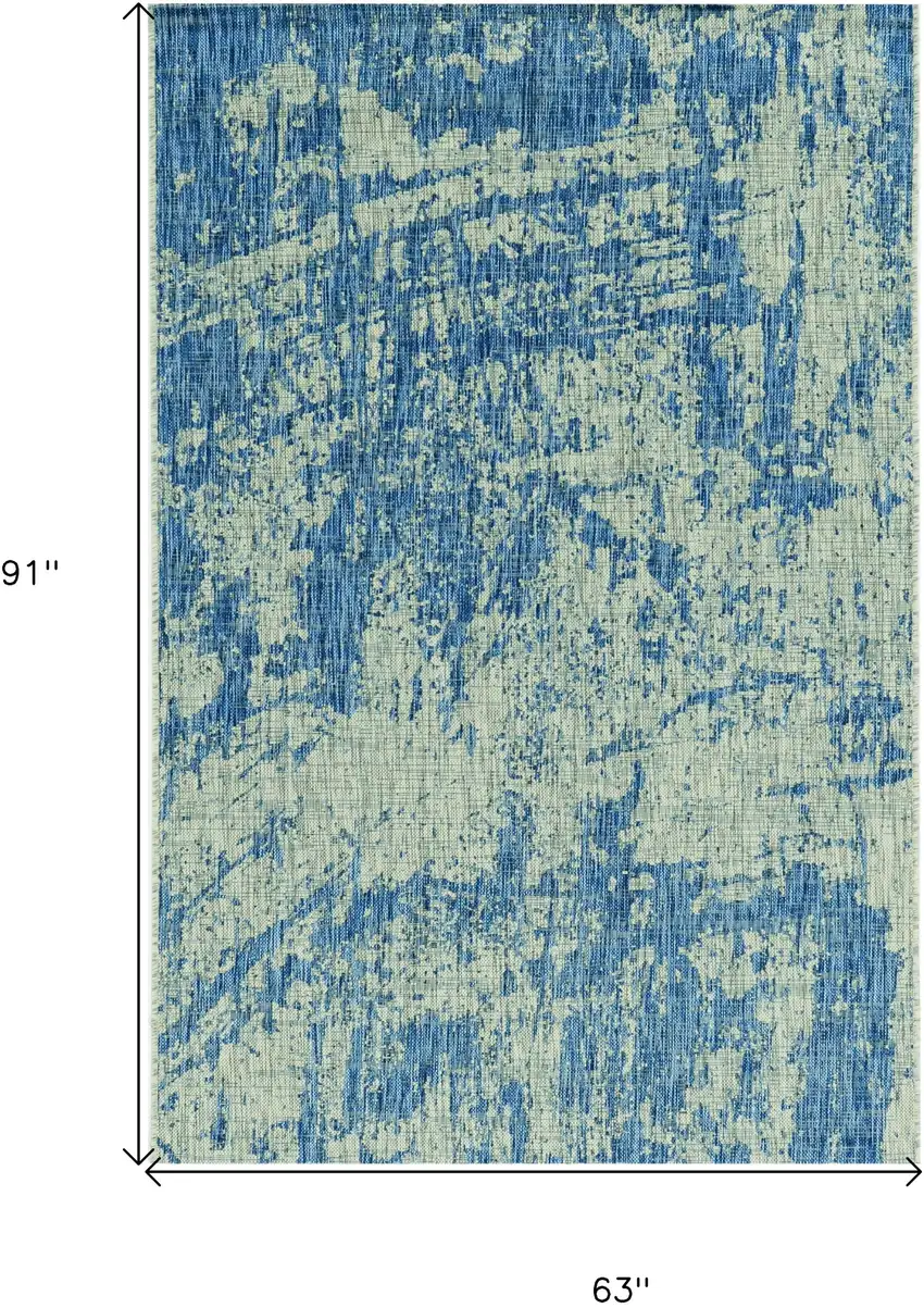 5'X7' Grey Denim Machine Woven Uv Treated Abstract Brushstroke Indoor Outdoor Area Rug Photo 3