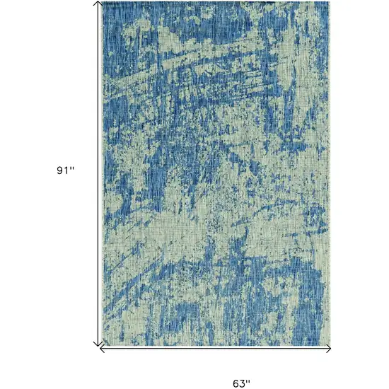 5'X7' Grey Denim Machine Woven Uv Treated Abstract Brushstroke Indoor Outdoor Area Rug Photo 3