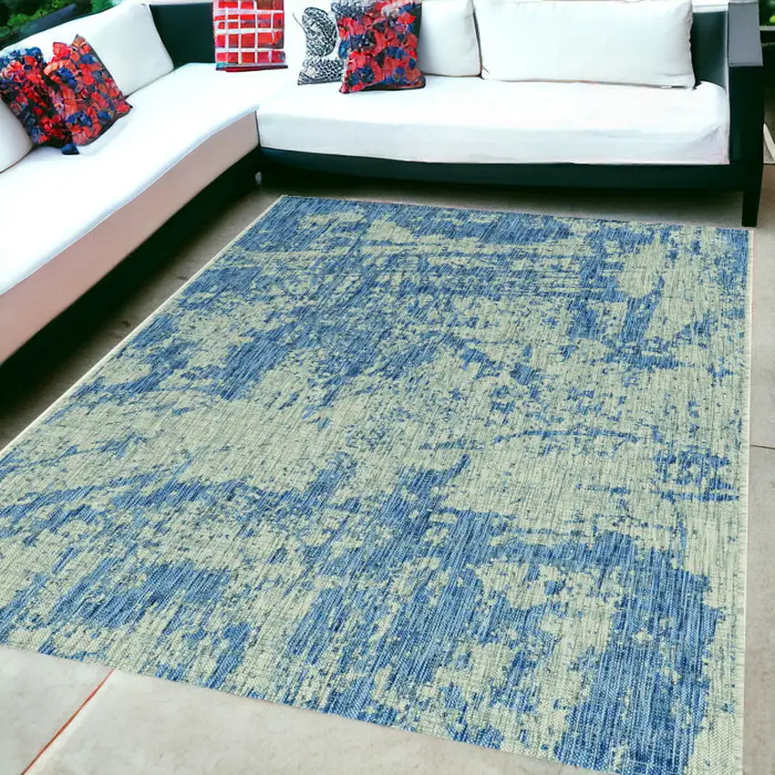 5'X7' Grey Denim Machine Woven Uv Treated Abstract Brushstroke Indoor Outdoor Area Rug Photo 1