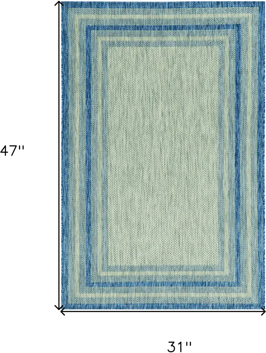 3'X4' Grey Denim Machine Woven Uv Treated Bordered Indoor Outdoor Accent Rug Photo 9