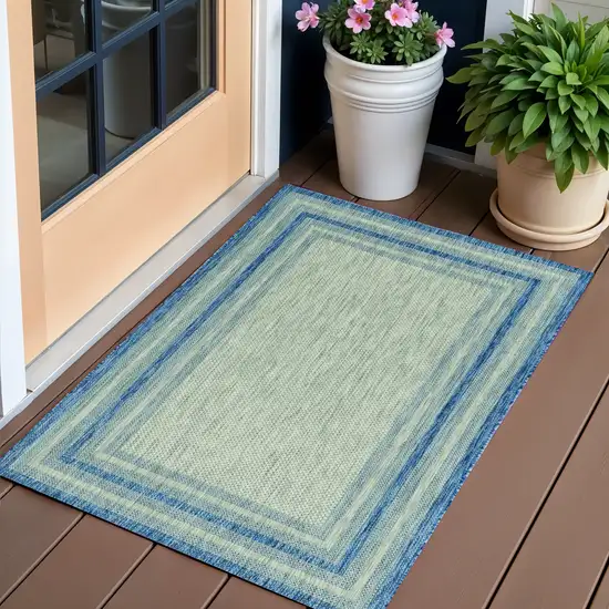 Blue and Green Striped Indoor Outdoor Area Rug Photo 1