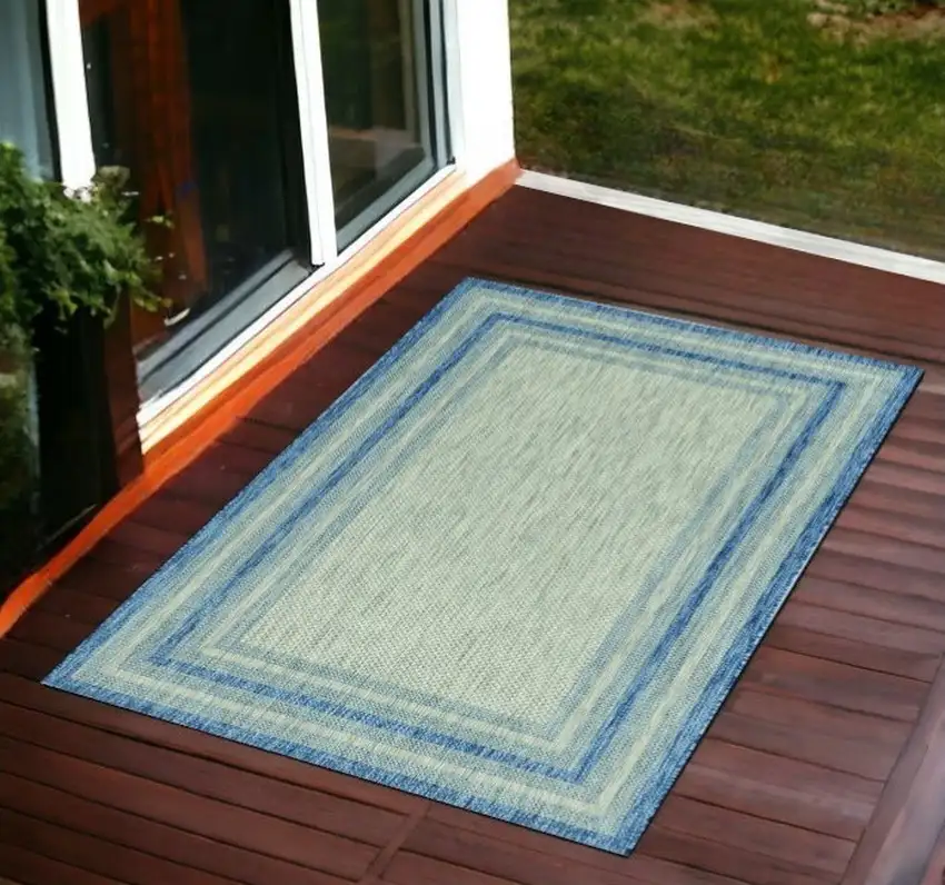 3'X4' Grey Denim Machine Woven Uv Treated Bordered Indoor Outdoor Accent Rug Photo 1