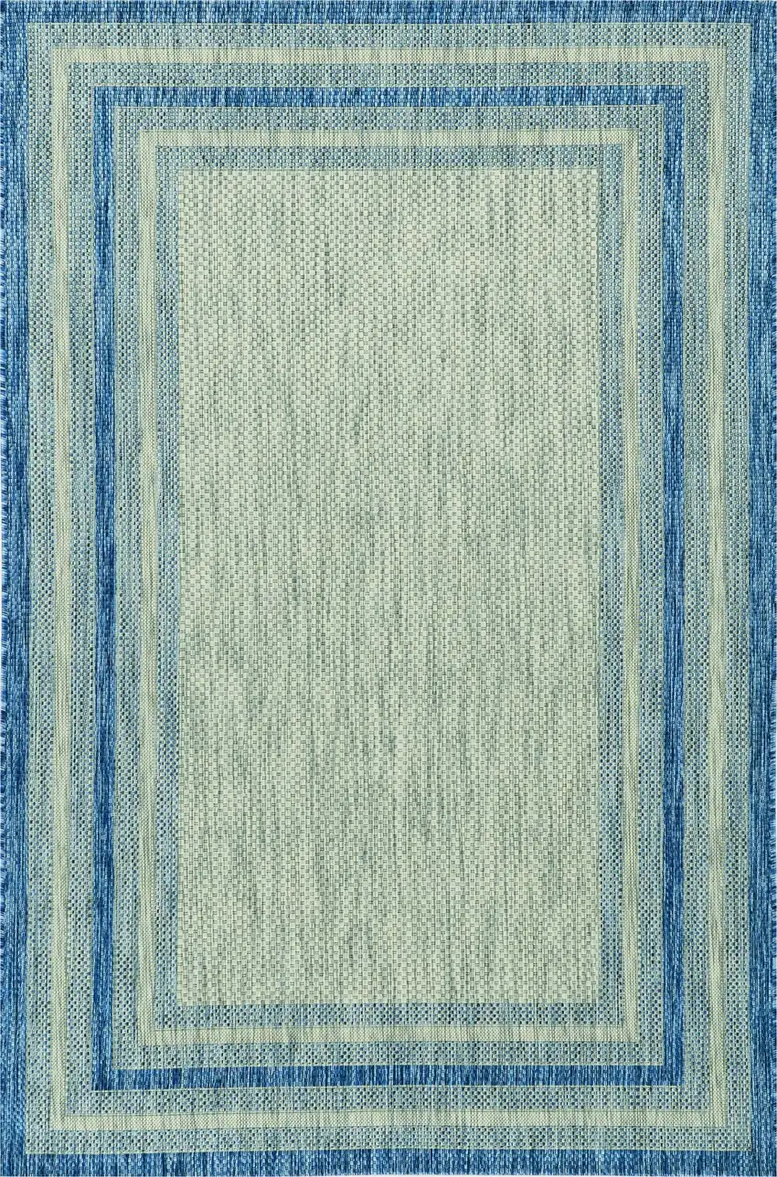 8'X11' Grey Denim Machine Woven Uv Treated Bordered Indoor Outdoor Area Rug Photo 1