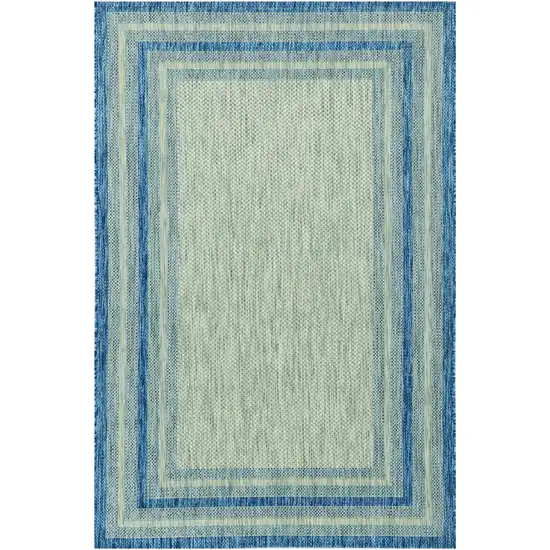 8'X11' Grey Denim Machine Woven Uv Treated Bordered Indoor Outdoor Area Rug Photo 1