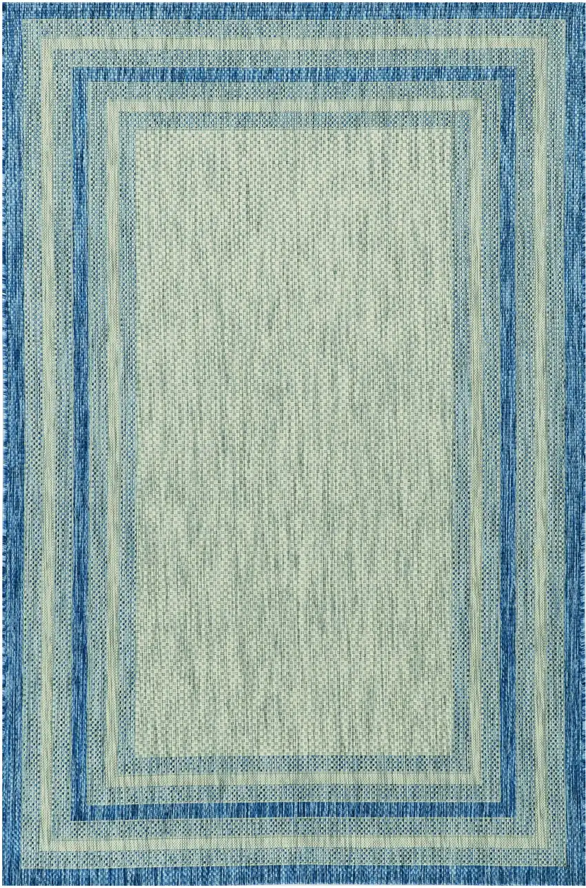 8'X11' Grey Denim Machine Woven Uv Treated Bordered Indoor Outdoor Area Rug Photo 1