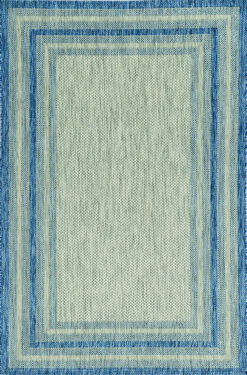 Grey Denim Machine Woven UV Treated Bordered Indoor Outdoor Area Rug Photo 1