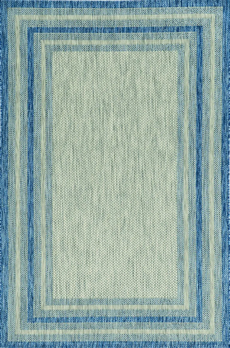 Grey Denim Machine Woven UV Treated Bordered Indoor Outdoor Area Rug Photo 1