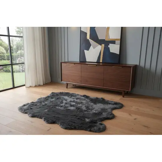 Grey Faux Fur Washable Non Skid Area Rug Photo 1