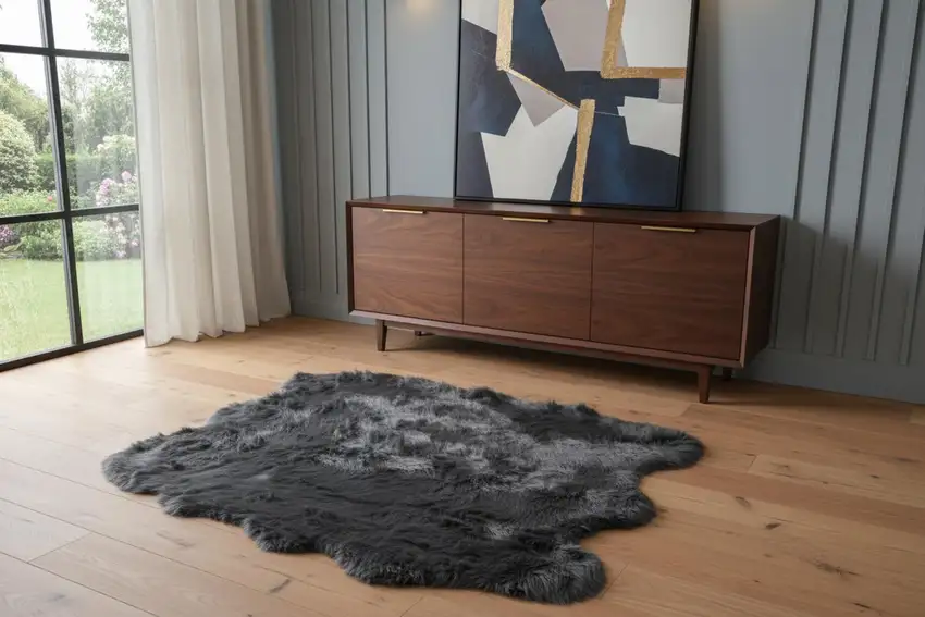 Grey Faux Fur Washable Non Skid Area Rug Photo 1