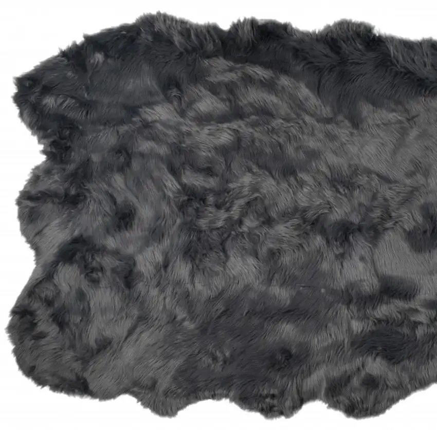 Grey Faux Fur Washable Non Skid Area Rug Photo 3