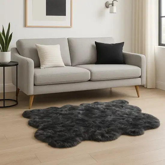 Grey Faux Fur Washable Non Skid Area Rug Photo 2
