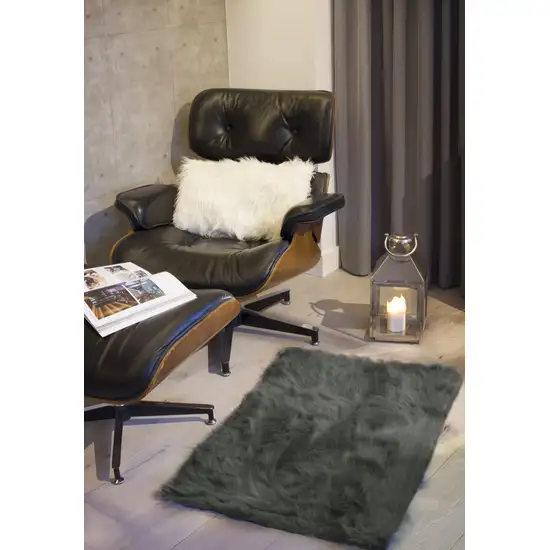Grey Faux Fur Animal Print Area Rug Photo 5