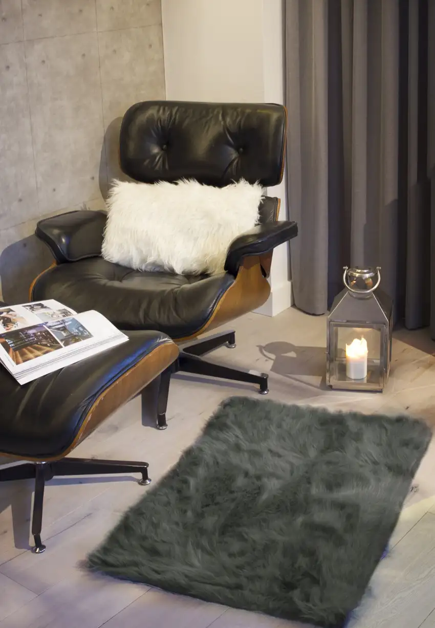 Grey Faux Fur Animal Print Area Rug Photo 5